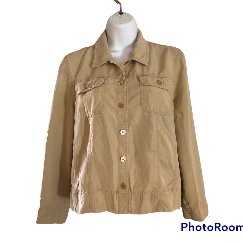 JM Collection Jennifer Moore Button Top Women Size 12P tan Lyocell Soft
